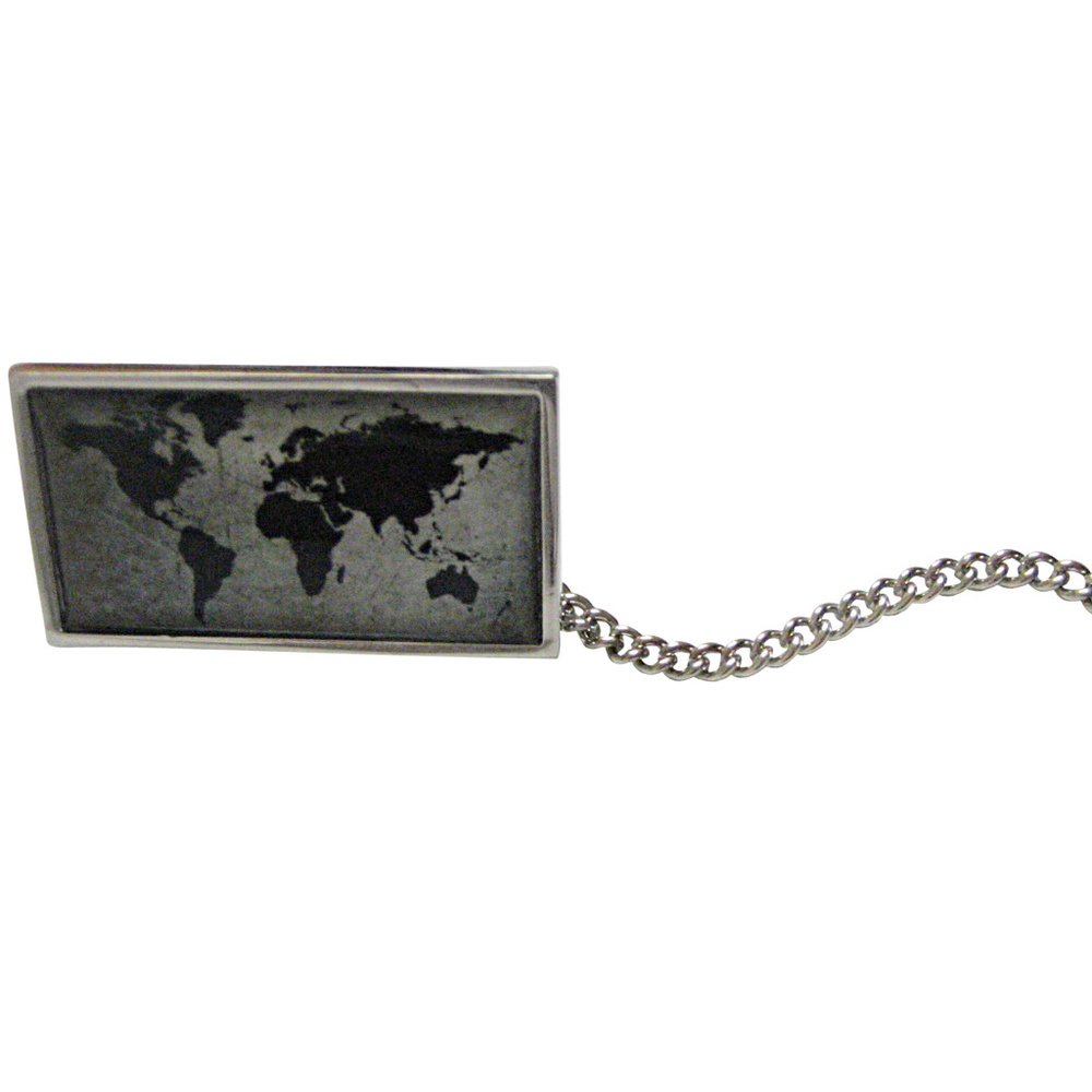 Thin Bordered Rectangular World Map Tie Tack - image 1